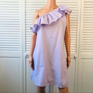PARKER Striped Cotton Ruffle One Shoulder Dress Size Medium